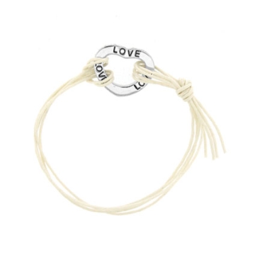 Brazalete ajustable cuero blanco encanto LOVE