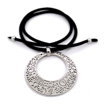 Collar cordón Negro dije circular bicolor