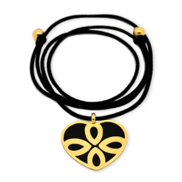 Collar cordón Negro dije de corazón bicolor