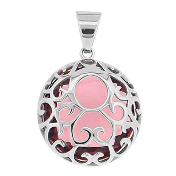 Dije circular, con cristal rosado