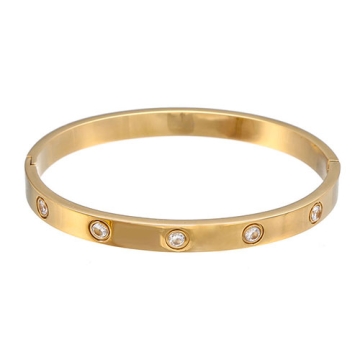 Pulsera de Acero Tono Dorado Aperturable con Incrustaciones de Zircones