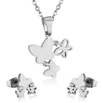 Set de Acero, Collar y Aretes en Forma de Mariposas