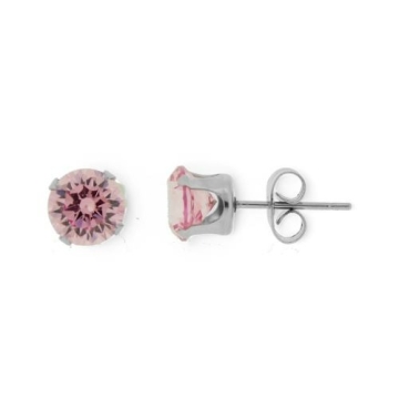 Aretes De Acero Stud Zirconias Rosadas