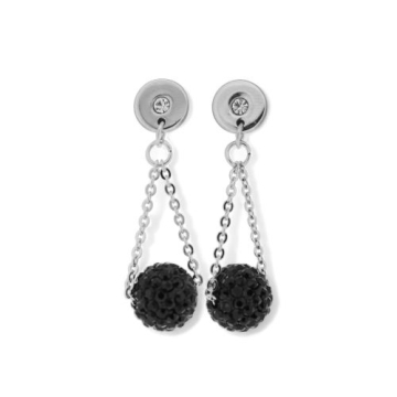 Aretes De Acero Drop Con Piedra Negra