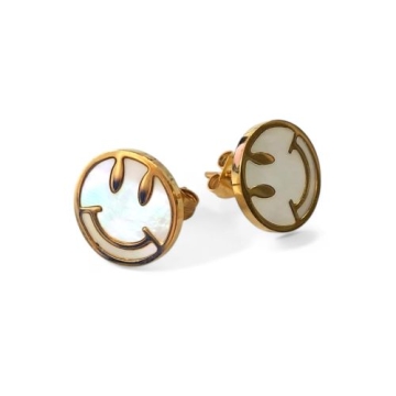 Arete de Acero Tono Dorado en Forma de Carita Feliz
