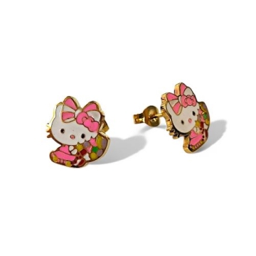 Arete de Acero Tono Dorado Hello Kitty