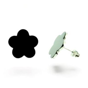 Aretes de Acero Forma de Flor Esmalte Negro