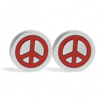 Aretes Stud Motivo símbolo De La PAZ Con Esmalte Rojo