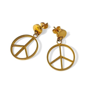Aretes Drop Tono Dorado Con Motivo Símbolo PAZ