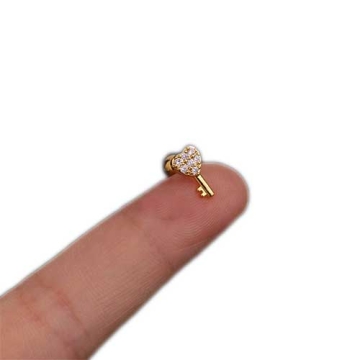 Arete en Forma de Llave Roscado para Lobulo de Oreja con Brillantes y Tono Dorado