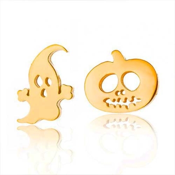 Arete de Acero Tono Dorado forma de Calabaza y Fantasma