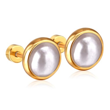 Aretes de Acero Tono Dorado con Perla Diámetro 4mm