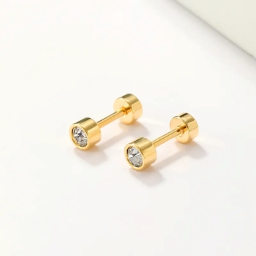 Aretes de Acero Tono Dorado con Zircon