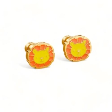Aretes Cuchis de Acero Tono Dorado con Diseño de Osito