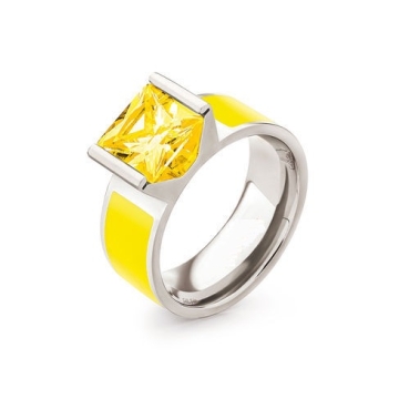 Anillo de Acero, esmalte y zirconia en amarillo