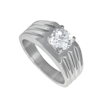 Anillo solitario de Acero, piedra circular
