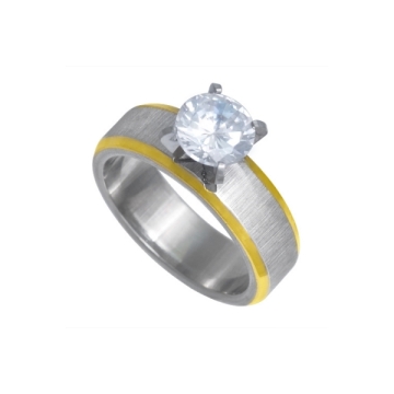 Anillo solitario de Acero, dos tonos, piedra circular