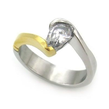 Anillo solitario de Acero, dos tonos, piedra ovalada