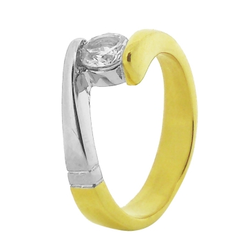 Anillo solitario de Acero, dos tonos, piedra redonda