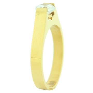 Anillo solitario de Acero, tono dorado, piedra circular