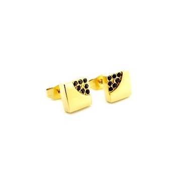 Aretes Stud Tono Dorado Zirconias Negra