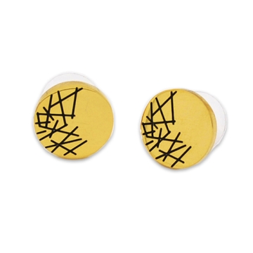 Aretes circulares gold líneas negras decorativas