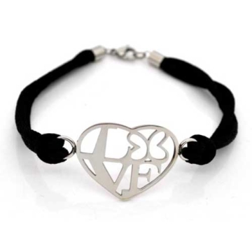 Brazalete cordón Negro encanto de Corazón