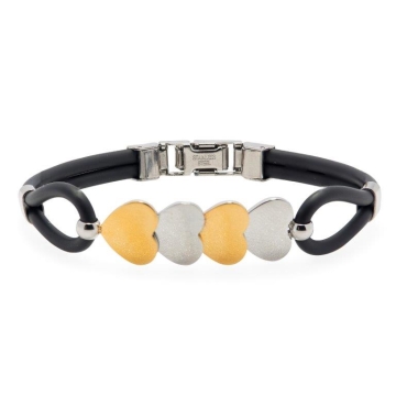 Brazalete silueta corazones bicolor PU Negro