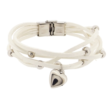 Brazalete Cuero blanco esferas y forma de Corazón