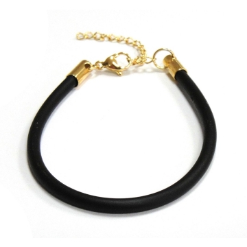 Brazalete PU Negro cierres de Acero Gold