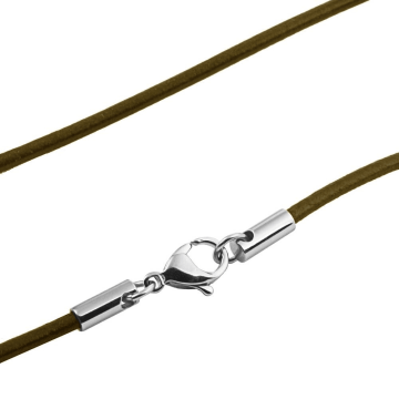 Cadena de Cuero Marrón, Cierre de Acero, L= 40cm, Esp= 2mm