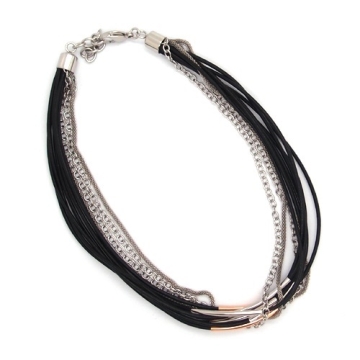 Collar en Cuero y detalles en Acero bicolor