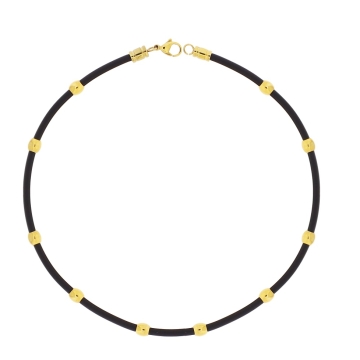 Collar de Poliuretano Negro con Pequeñas Esferas Dorada