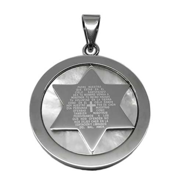 Dije circular figura estrella de David con Oración Padre Nuestro