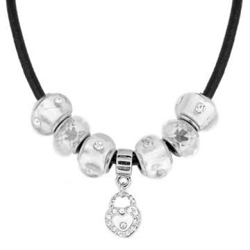 Collar de Encantos De corazón y Blancos Para Mujeres, Cadena de Cuerda De cuero, 7 pulgadas. Estilo Pandora