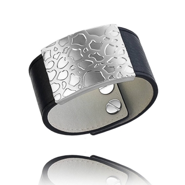 Pulsera Cuero negro cierre presión