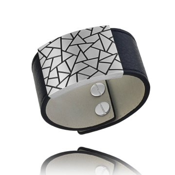 Pulsera Cuero negro cierre presión
