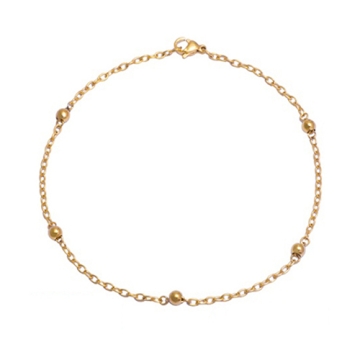 Tobillera o Brazalete de Tobillo en Tono Dorado con Bolitas Acero Inoxidable  18+5cm Ajustable