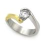 Anillo solitario de Acero, dos tonos, piedra ovalada thumbnail
