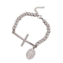 Brazalete Ajustable con Beads Plateados de 4mm, Motivo Religioso thumbnail