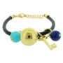 Brazalete Gold & PU negro y encantos de colores thumbnail