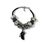 Brazalete con Encantos de Bota y color plata negros para mujeres, Cadena de Cuerda De cuero, 7 pulgadas. Estilo Pandora® thumbnail