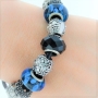 Brazalete Fabulosa con Encantos Azules y Negros para mujeres, Cadena de Cuerda de cuero, 7 pulgadas. Estilo Pandora® thumbnail