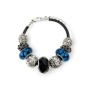 Brazalete Fabulosa con Encantos Azules y Negros para mujeres, Cadena de Cuerda de cuero, 7 pulgadas. Estilo Pandora® thumbnail