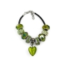 Brazalete de Encanto De corazón de cristal y Verdes Para Mujeres, Cadena de Cuerda De cuero, 7 pulgadas. Estilo Pandora® thumbnail