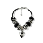 Brazalete de Encanto De corazón de cristal y Negros Para Mujeres , Cadena de Cuerda De cuero, 18 pulgadas. Estilo Pandora thumbnail