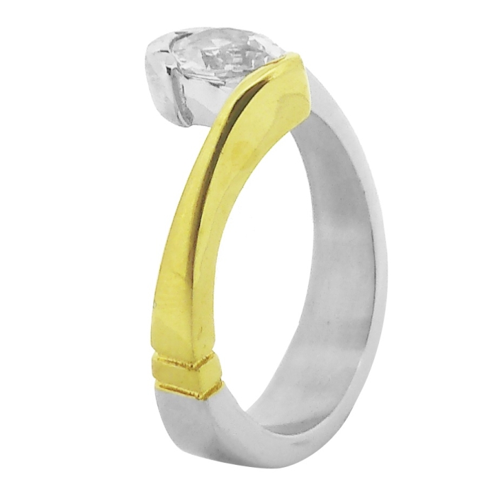 Anillo solitario de Acero, dos tonos, piedra ovalada