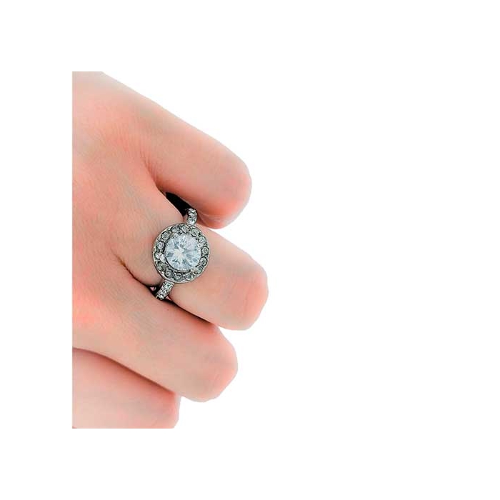 Anillo solitario de Acero, piedra circular, zirconias