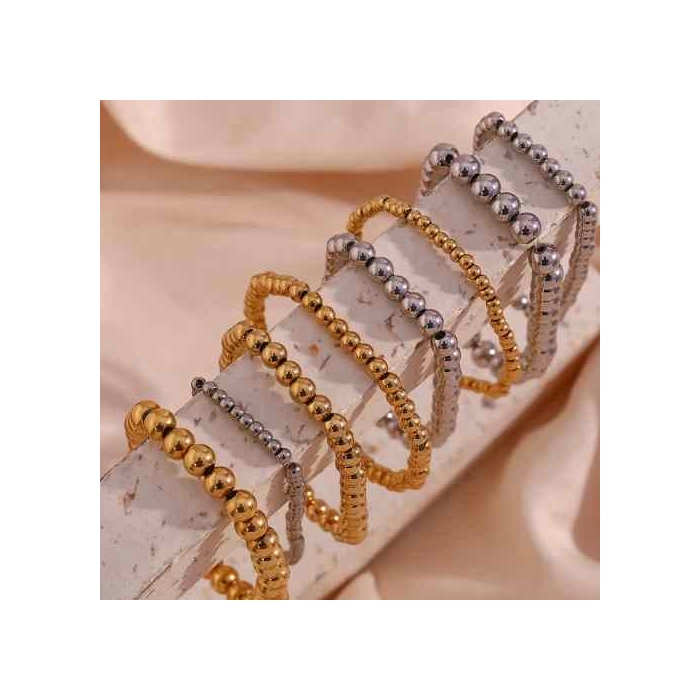 Brazalete de Acero Tono Dorado de Cuentas Esféricas de 4 mm