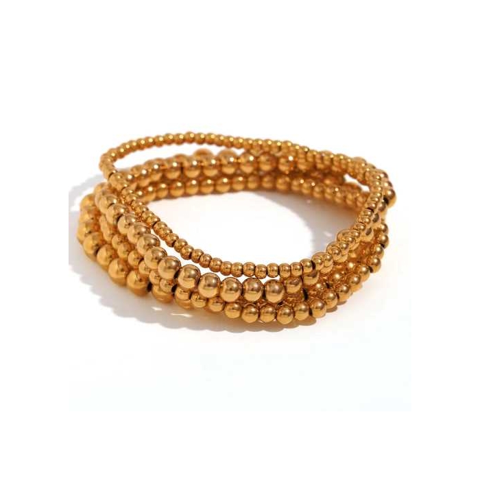 Brazalete de Acero Tono Dorado de Cuentas Esféricas de 4 mm